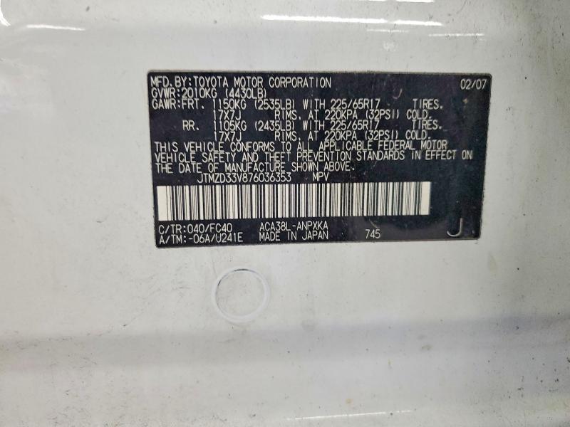 Aukcja sprzedaży 2007 Toyota Rav4, vin: JTMZD33V876036353, numer aukcji: 58715326