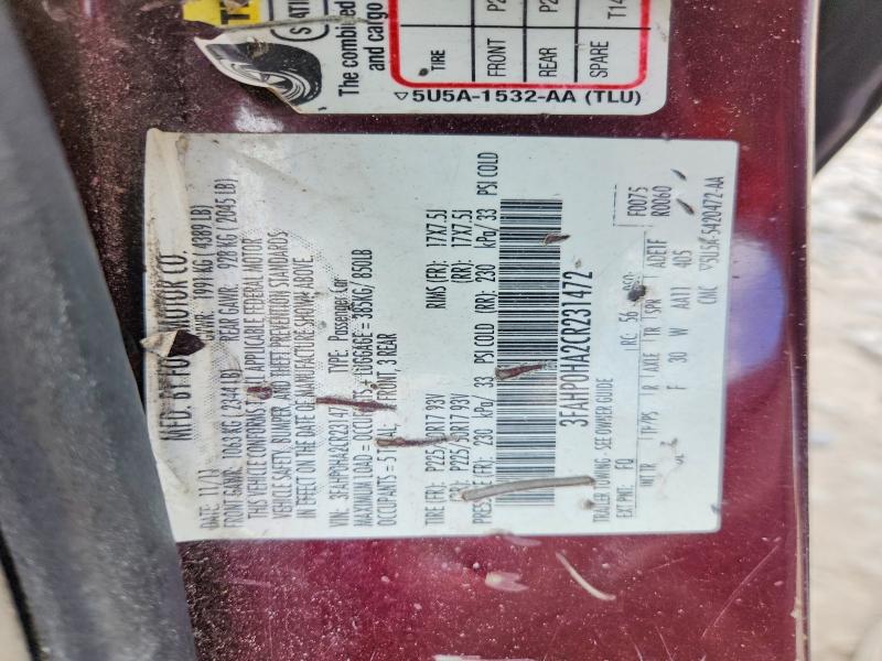 Продажа на аукционе авто 2012 Ford Fusion, vin: 3FAHP0HA2CR231472, номер лота: 58261686