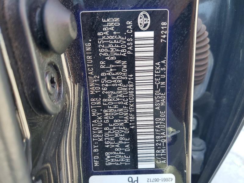 Aukcja sprzedaży 2012 Toyota Camry, vin: 4T1BF1FK1CU628714, numer aukcji: 55864416