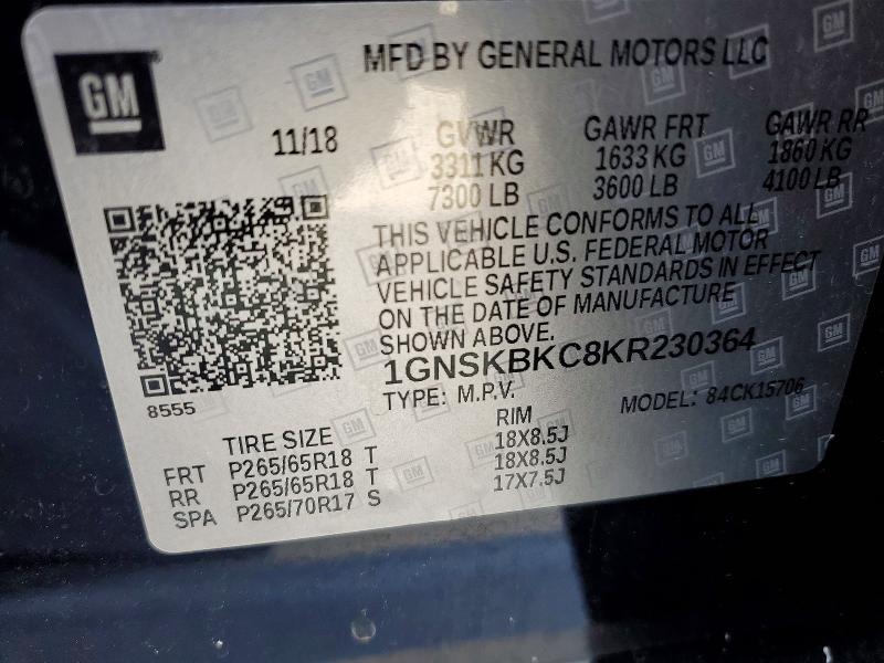 Продажа на аукционе авто 2019 Chevrolet Tahoe, vin: 1GNSKBKC8KR230364, номер лота: 58729756