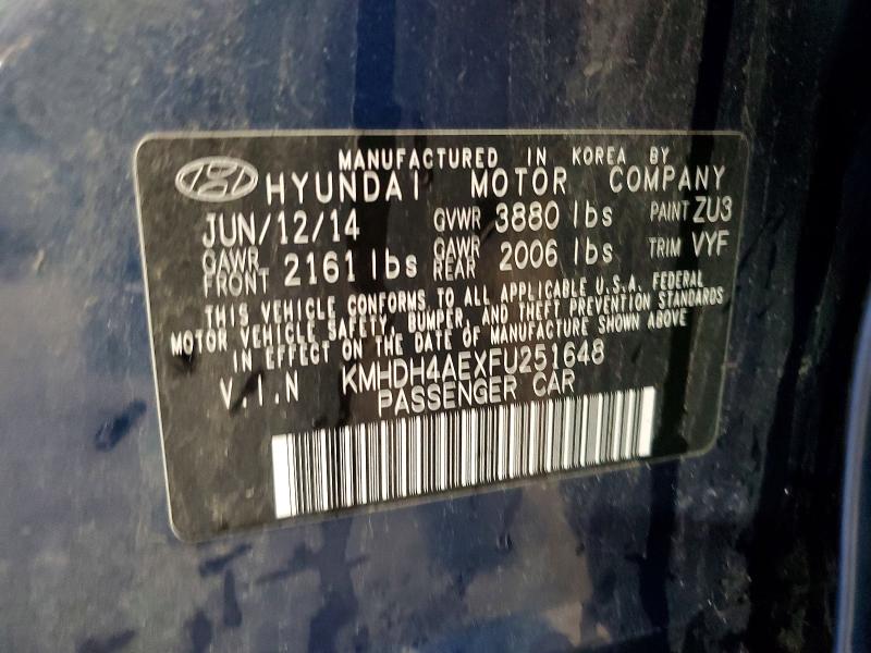 Продажа на аукционе авто 2015 Hyundai Elantra, vin: KMHDH4AEXFU251648, номер лота: 55962506