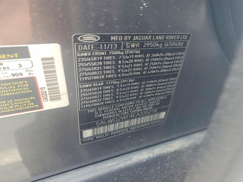 Aukcja sprzedaży 2014 Land Rover Range Rover Sport, vin: SALWG2WF4EA335219, numer aukcji: 57779766