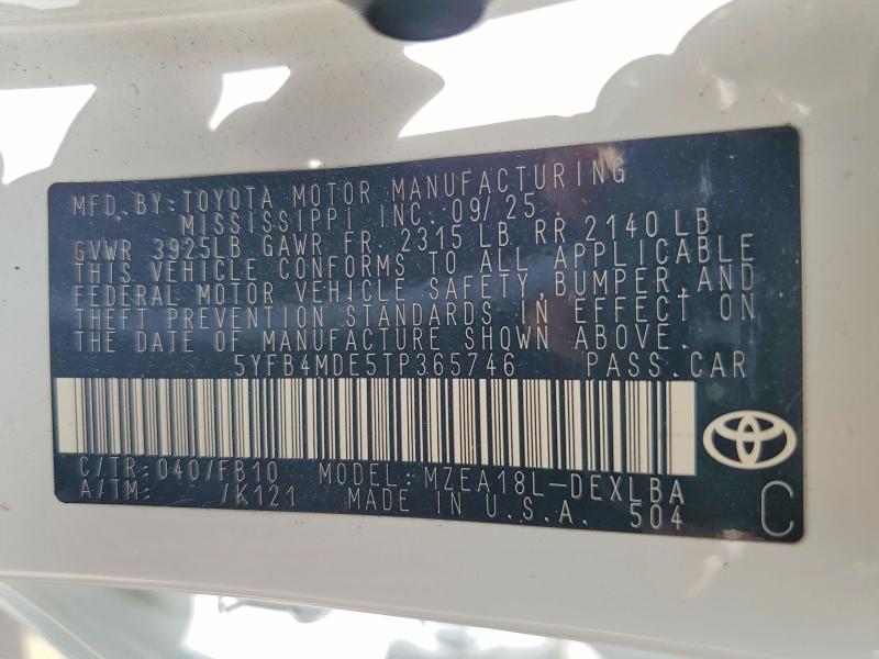 Aukcja sprzedaży 2026 Toyota Corolla, vin: 5YFB4MDE5TP365746, numer aukcji: 58054036