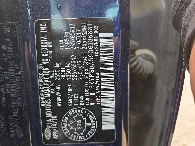 Aukcja sprzedaży 2016 Kia Sorento, vin: 5XYPGDA59GG186881, numer aukcji: 55562496