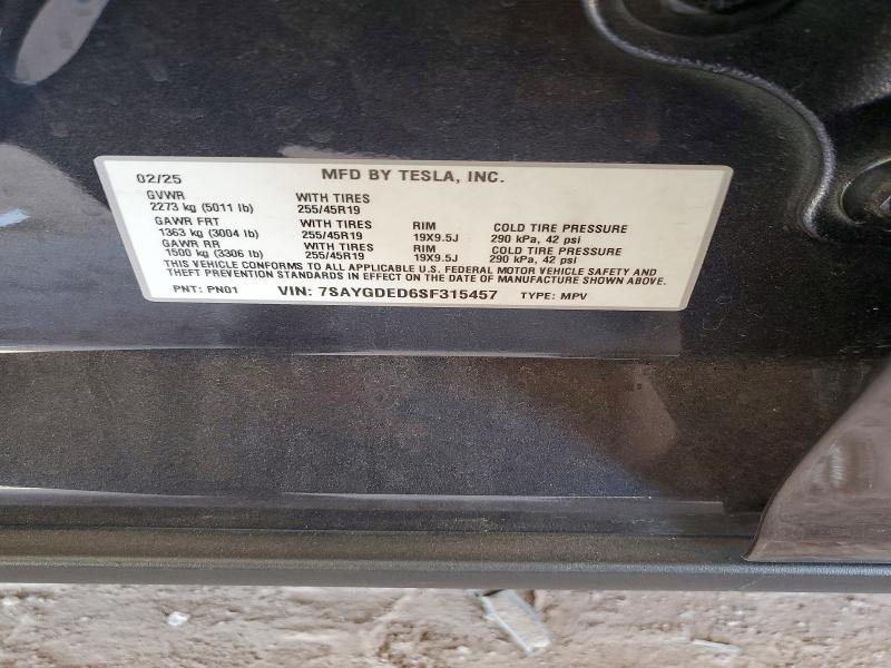 56836516 :رقم المزاد ، 7SAYGDED6SF315457 vin ، 2025 Tesla Model Y مزاد بيع