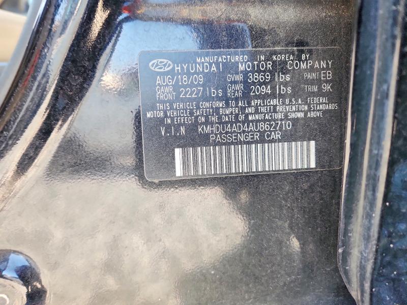2010 Hyundai Elantra მანქანა იყიდება აუქციონზე, vin: KMHDU4AD4AU862710, აუქციონის ნომერი: 54715786