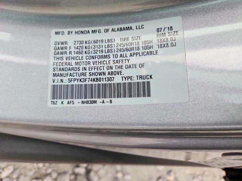 Aukcja sprzedaży 2019 Honda Ridgeline, vin: 5FPYK3F74KB011307, numer aukcji: 85632295