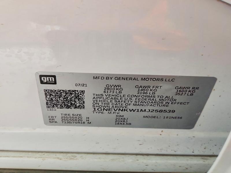 Aukcja sprzedaży 2021 Chevrolet Traverse, vin: 1GNEVNKW1MJ258539, numer aukcji: 57905616