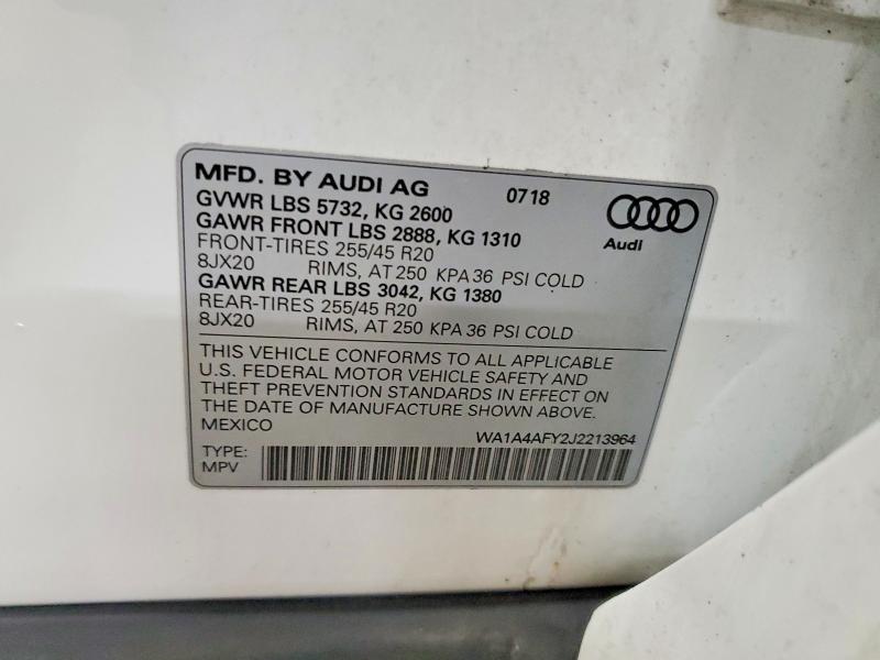 Продаж на аукціоні авто 2018 Audi Sq5, vin: WA1A4AFY2J2213964, номер лоту: 58350826