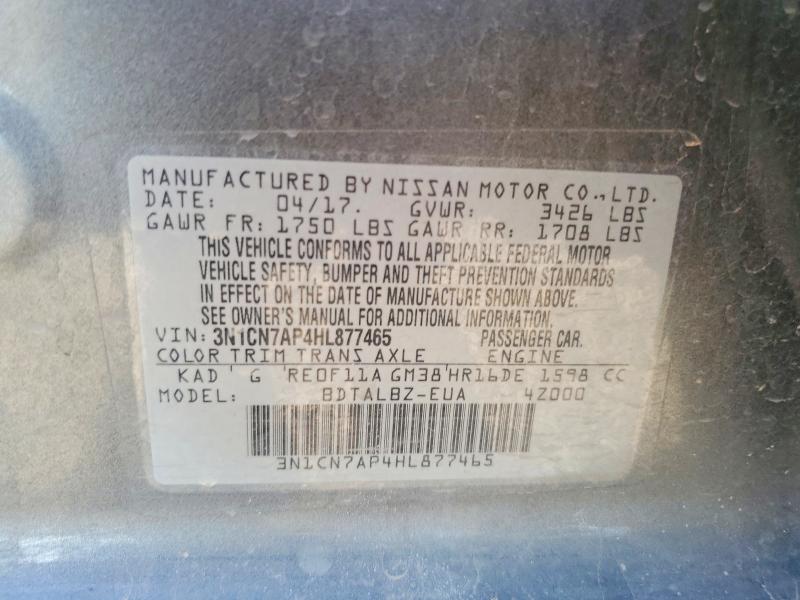Продажа на аукционе авто 2017 Nissan Versa, vin: 3N1CN7AP4HL877465, номер лота: 55382386