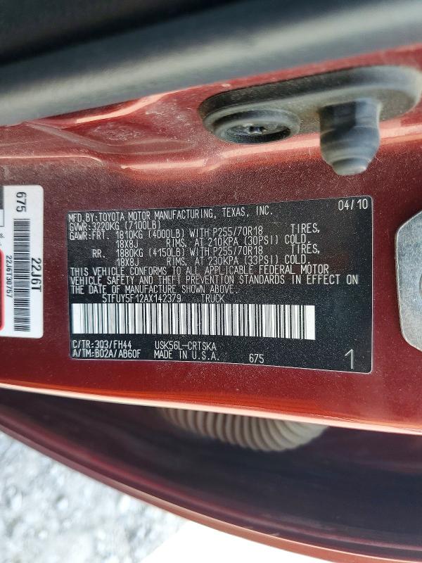 Aukcja sprzedaży 2010 Toyota Tundra, vin: 5TFUY5F12AX142379, numer aukcji: 57491496