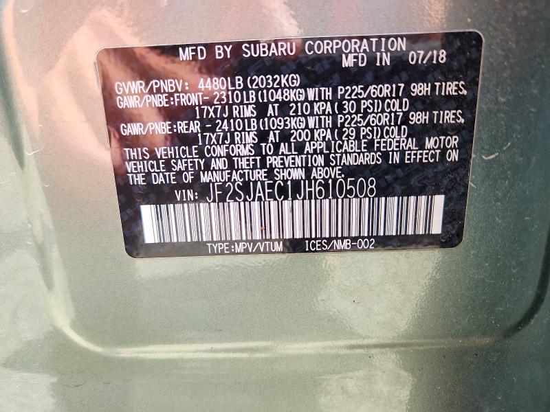 2018 Subaru Forester მანქანა იყიდება აუქციონზე, vin: JF2SJAEC1JH610508, აუქციონის ნომერი: 56662196