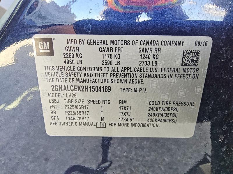 Aukcja sprzedaży 2017 Chevrolet Equinox, vin: 2GNALCEK2H1504189, numer aukcji: 58745836