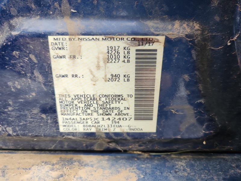 2018 Nissan Altima მანქანა იყიდება აუქციონზე, vin: 1N4AL3AP5JC142407, აუქციონის ნომერი: 57875746