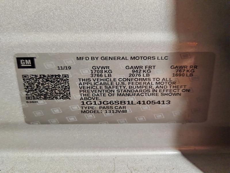 58827586 :رقم المزاد ، 1G1JG6SB1L4105413 vin ، 2020 Chevrolet Sonic مزاد بيع