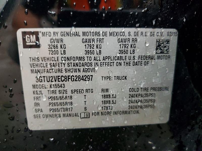Aukcja sprzedaży 2015 Gmc Sierra, vin: 3GTU2VEC8FG284297, numer aukcji: 58290266