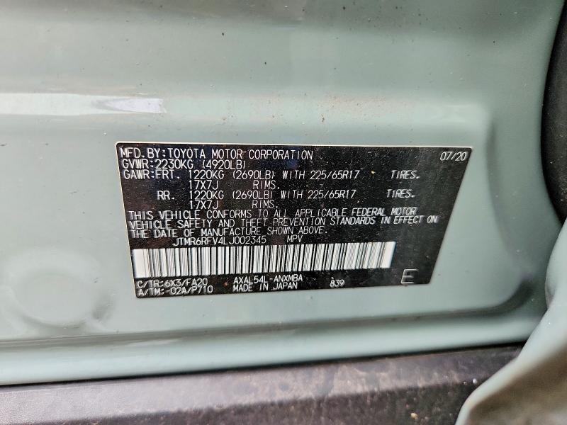 Aukcja sprzedaży 2020 Toyota Rav4 Hybrid, vin: JTMR6RFV4LJ002345, numer aukcji: 55507546