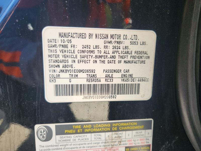 Aukcja sprzedaży 2006 Infiniti M45, vin: JNKBY01E06M206592, numer aukcji: 58613886