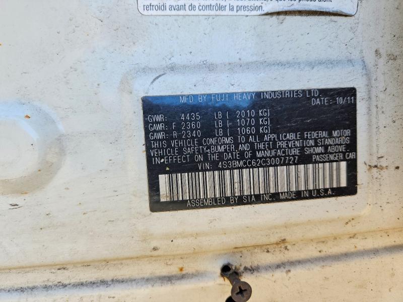 2012 Subaru Legacy მანქანა იყიდება აუქციონზე, vin: 4S3BMCC62C3007727, აუქციონის ნომერი: 55754486