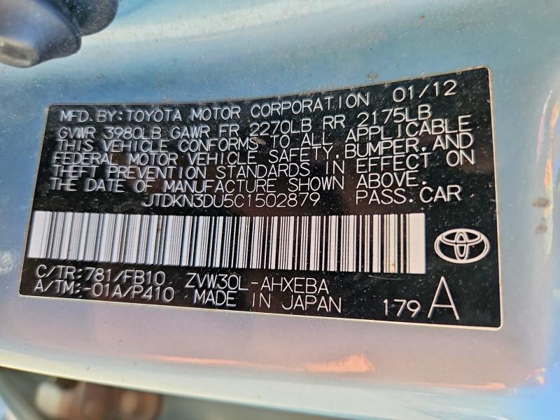 Aukcja sprzedaży 2012 Toyota Prius, vin: JTDKN3DU5C1502879, numer aukcji: 55459546