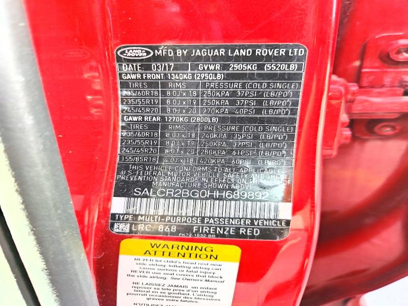 Продажа на аукционе авто 2017 Land Rover Discovery Sport, vin: SALCR2BG0HH689892, номер лота: 57435986