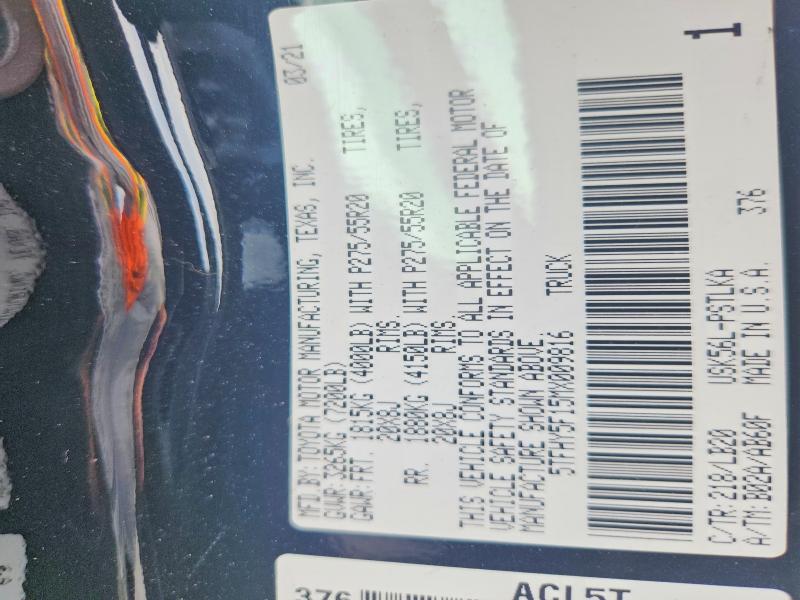 Продаж на аукціоні авто 2021 Toyota Tundra, vin: 5TFHY5F15MX009816, номер лоту: 58993006