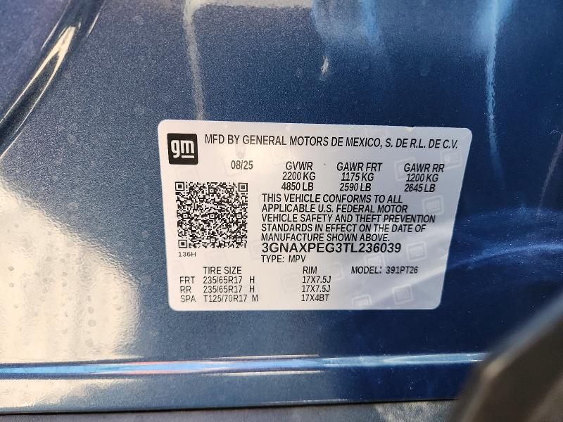 Продаж на аукціоні авто 2026 Chevrolet Equinox, vin: 3GNAXPEG3TL236039, номер лоту: 56436256