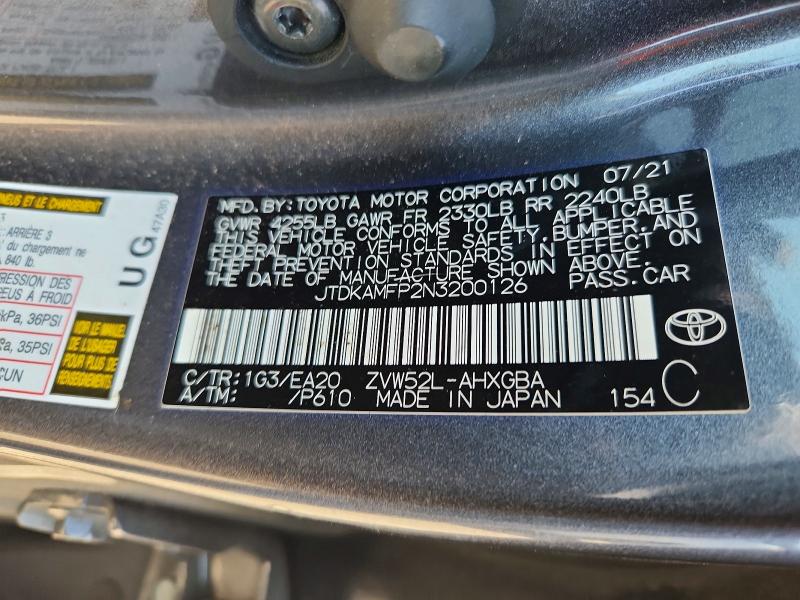 2022 Toyota Prius Prime მანქანა იყიდება აუქციონზე, vin: JTDKAMFP2N3200126, აუქციონის ნომერი: 56471716
