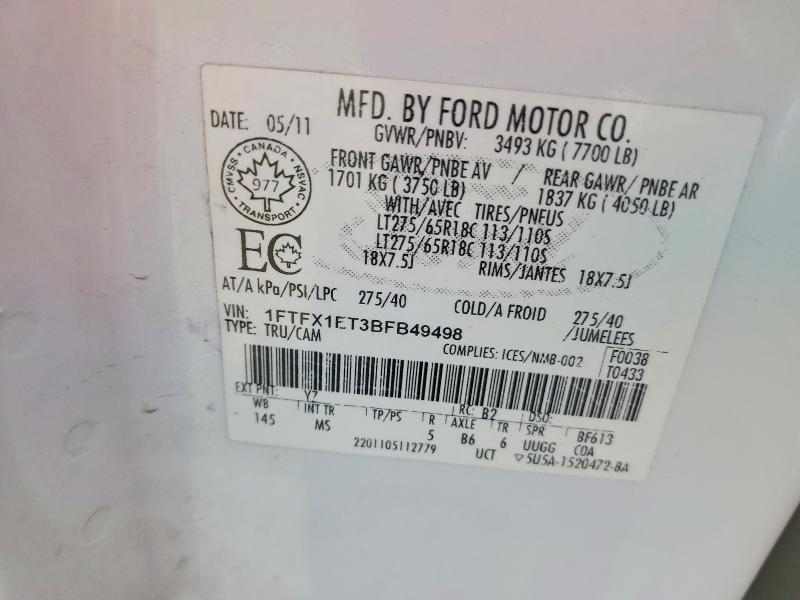 58792086 :رقم المزاد ، 1FTFX1ET3BFB49498 vin ، 2011 Ford F150 مزاد بيع