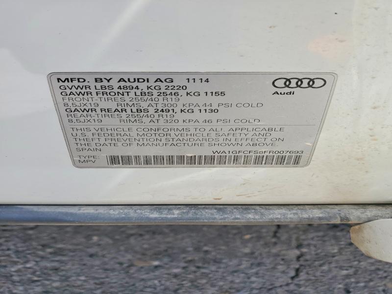 2015 Audi Q3 მანქანა იყიდება აუქციონზე, vin: WA1GFCFS5FR007693, აუქციონის ნომერი: 55335756