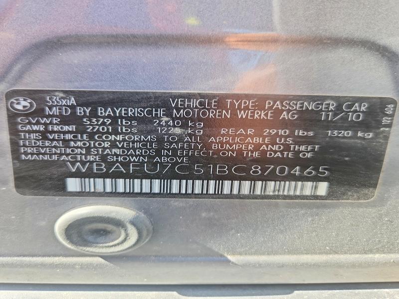 52654986 :رقم المزاد ، WBAFU7C51BC870465 vin ، 2011 Bmw 535 مزاد بيع