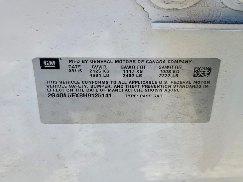 2017 Buick Regal მანქანა იყიდება აუქციონზე, vin: 2G4GL5EX8H9125141, აუქციონის ნომერი: 57784066