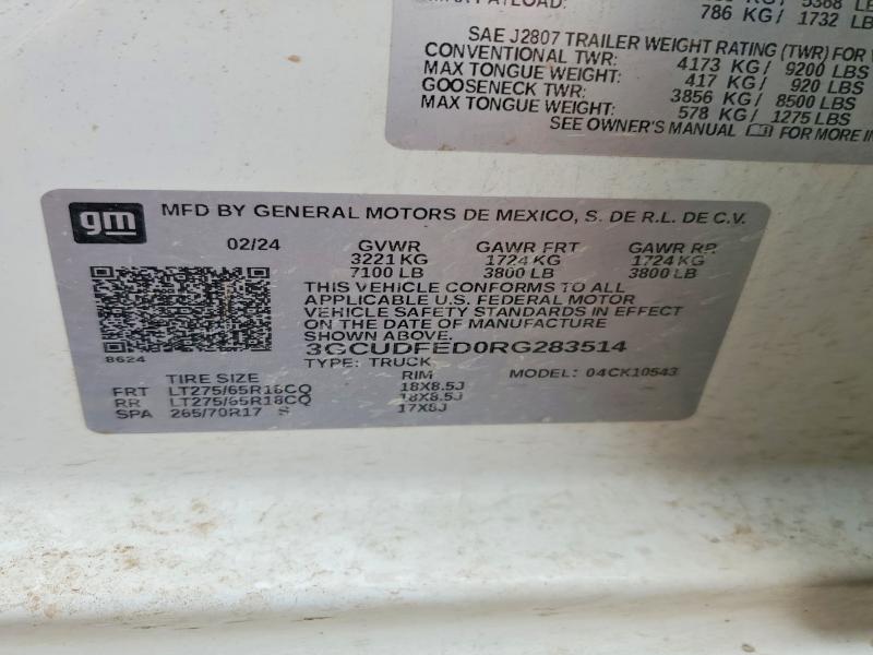 Продаж на аукціоні авто 2024 Chevrolet Silverado, vin: 3GCUDFED0RG283514, номер лоту: 57305696
