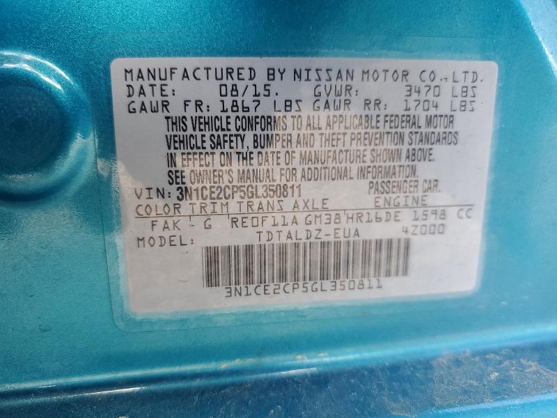 57117116 :رقم المزاد ، 3N1CE2CP5GL350811 vin ، 2016 Nissan Versa Note مزاد بيع