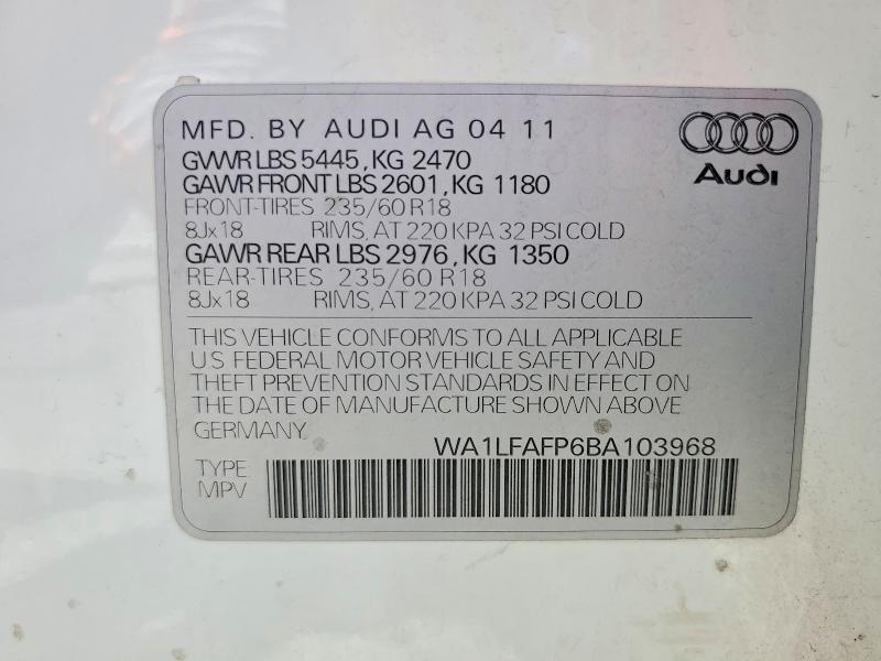 Продажа на аукционе авто 2011 Audi Q5, vin: WA1LFAFP6BA103968, номер лота: 57723096
