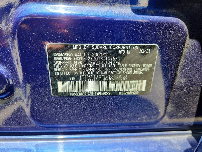 57609126 :رقم المزاد ، JF1VA1A69M9822458 vin ، 2021 Subaru Wrx مزاد بيع
