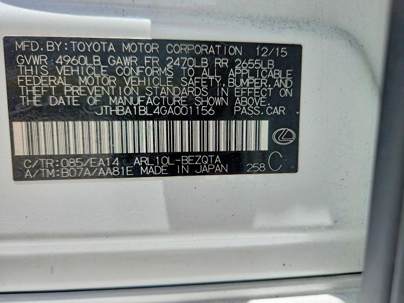 Продажа на аукционе авто 2016 Lexus Gs 200t, vin: JTHBA1BL4GA001156, номер лота: 58524886