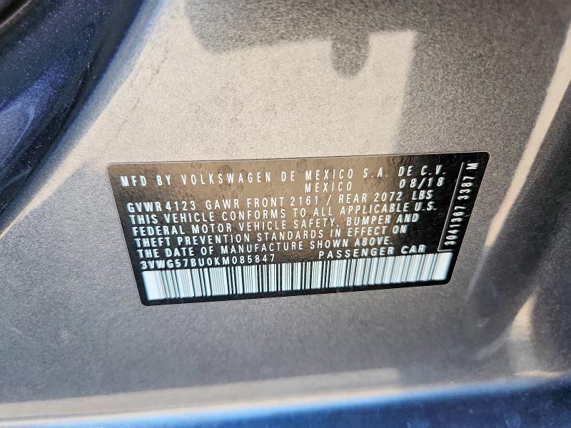 56823336 :رقم المزاد ، 3VWG57BU0KM085847 vin ، 2019 Volkswagen Jetta مزاد بيع