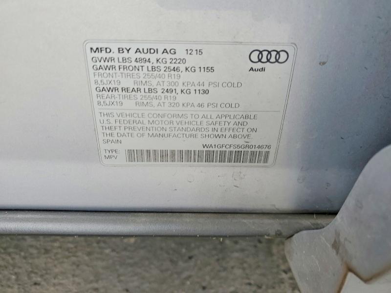 2016 Audi Q3 მანქანა იყიდება აუქციონზე, vin: WA1GFCFS5GR014676, აუქციონის ნომერი: 58497776