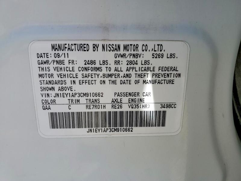 Aukcja sprzedaży 2012 Infiniti M35h, vin: JN1EY1AP3CM910662, numer aukcji: 56718616