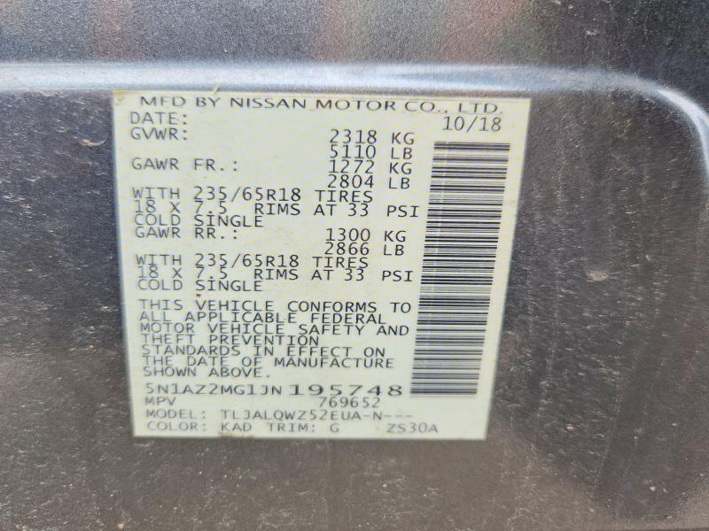 Продаж на аукціоні авто 2018 Nissan Murano, vin: 5N1AZ2MG1JN195748, номер лоту: 56863796