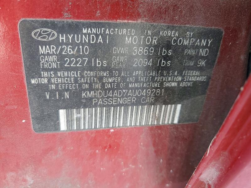 Aukcja sprzedaży 2010 Hyundai Elantra, vin: KMHDU4AD7AU049281, numer aukcji: 56344856