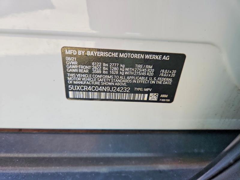 2022 Bmw X5 მანქანა იყიდება აუქციონზე, vin: 5UXCR4C04N9J24232, აუქციონის ნომერი: 79136275