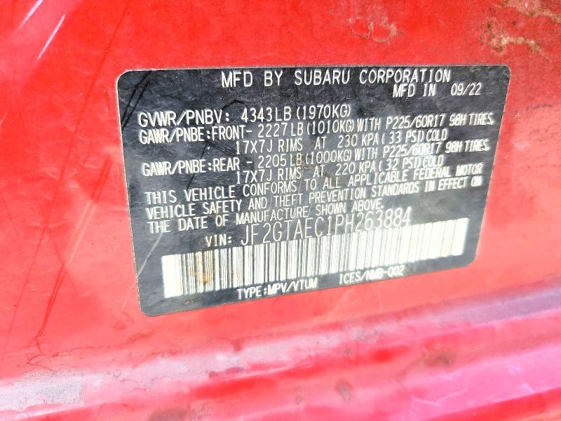 Aukcja sprzedaży 2023 Subaru Crosstrek, vin: JF2GTAEC1PH263884, numer aukcji: 57712166