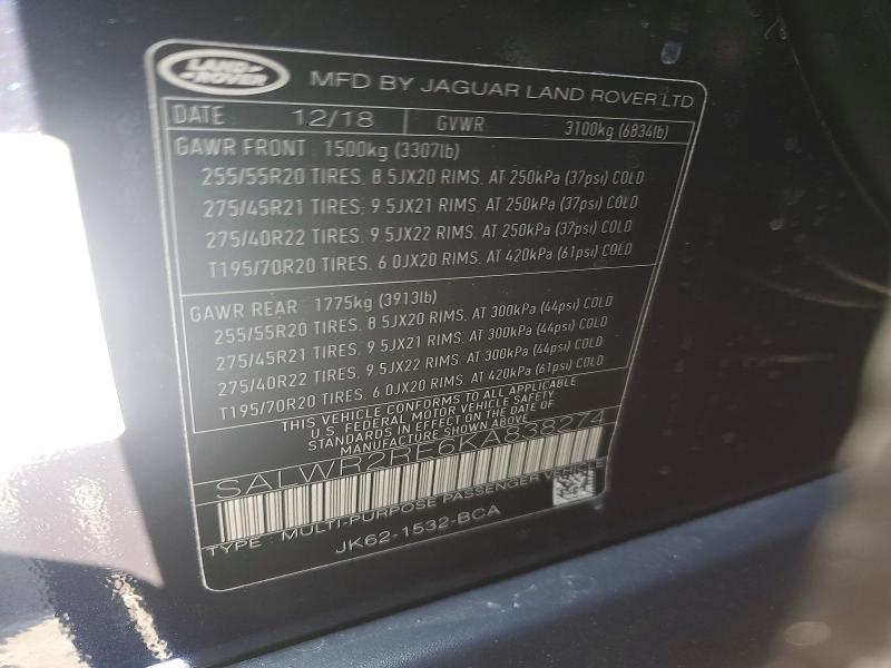 Aukcja sprzedaży 2019 Land Rover Range Rover Sport, vin: SALWR2RE6KA838274, numer aukcji: 56155926