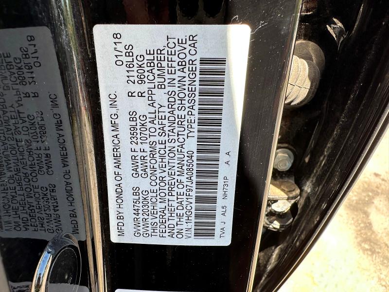 2018 Honda Accord მანქანა იყიდება აუქციონზე, vin: 1HGCV1F97JA085040, აუქციონის ნომერი: 55496396