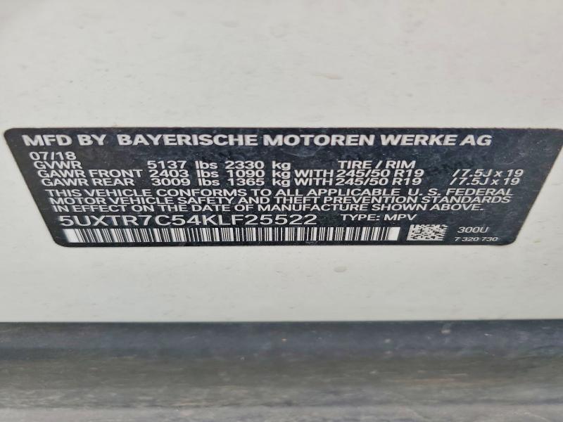 2019 Bmw X3 მანქანა იყიდება აუქციონზე, vin: 5UXTR7C54KLF25522, აუქციონის ნომერი: 58896136