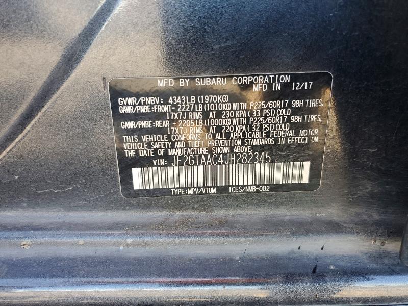 58481376 :رقم المزاد ، JF2GTAAC4JH282345 vin ، 2018 Subaru Crosstrek مزاد بيع