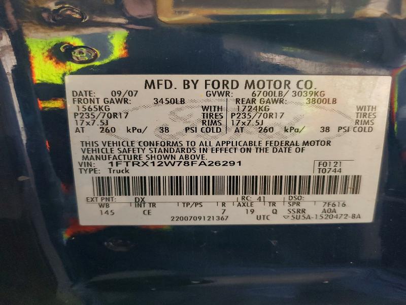 57189236 :رقم المزاد ، 1FTRX12W78FA26291 vin ، 2008 Ford F150 مزاد بيع