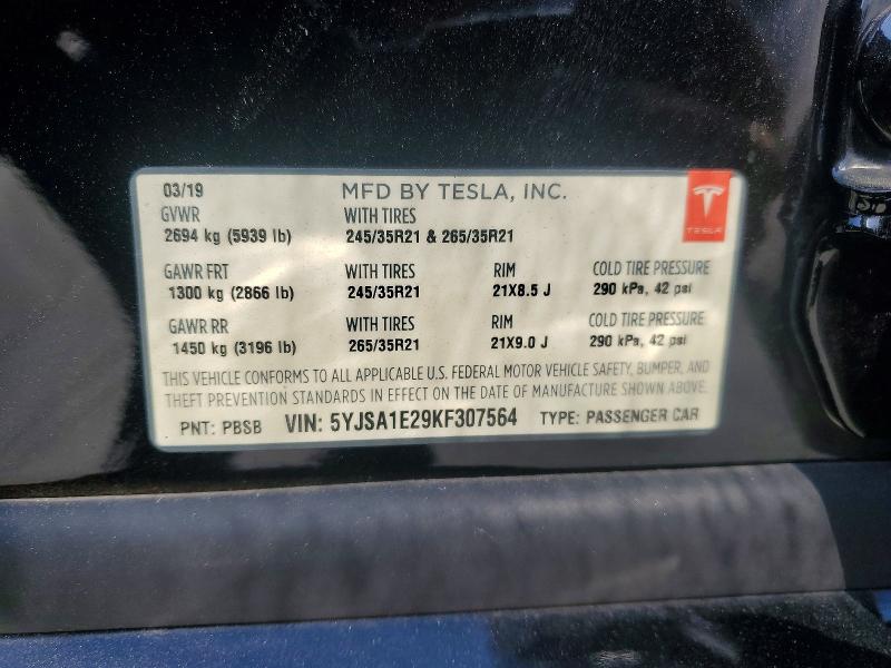 Продажа на аукционе авто 2019 Tesla Model S, vin: 5YJSA1E29KF307564, номер лота: 57242646